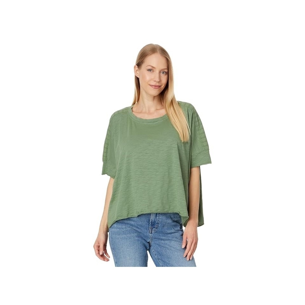 Mod-o-doc Women's Half Sleeve Open Crew Oversized Boxy Tee, Mint Moss